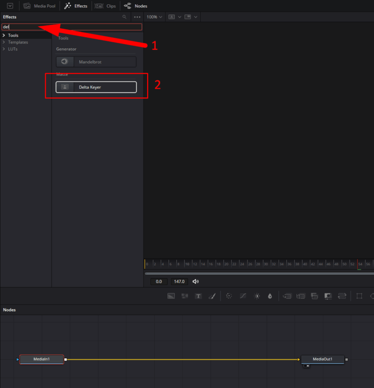 Delta Keyer effect (Fusion -> Effects) – DaVinci Resolve